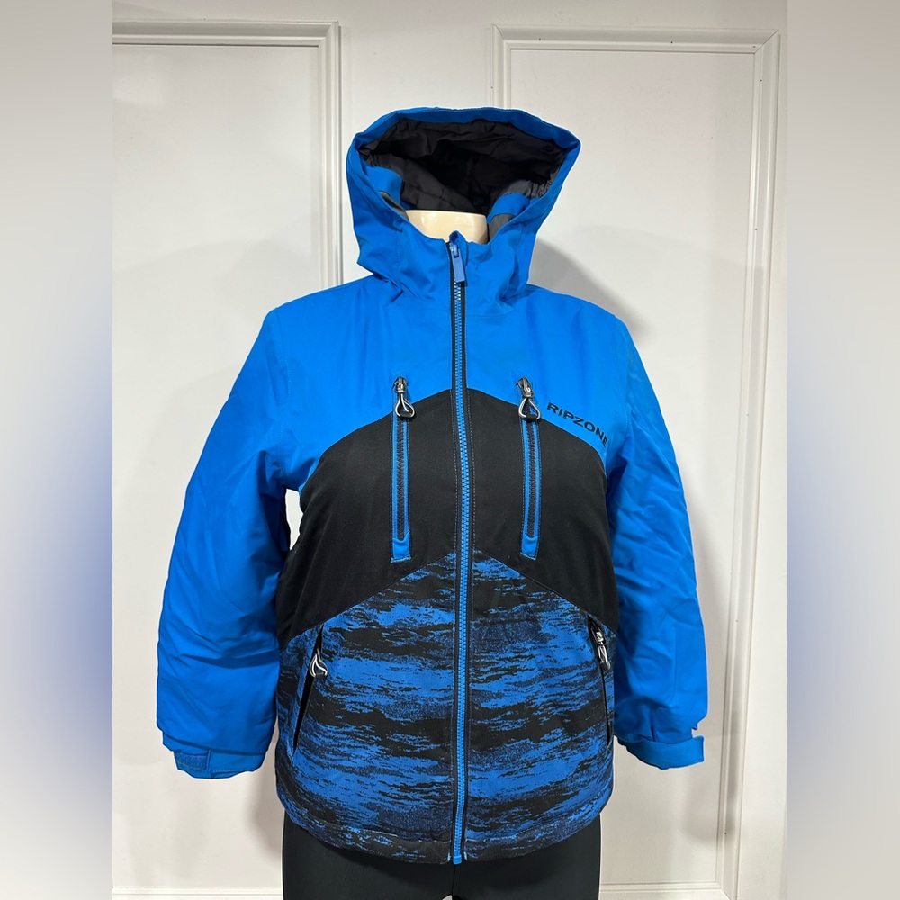 Ripzone Core 5000mm Full Zip Snowboarding Ski Jacket Grey Blue Youth Medium